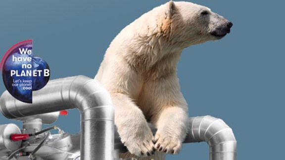 HVAC equipment overlaid on an image of a polar bear